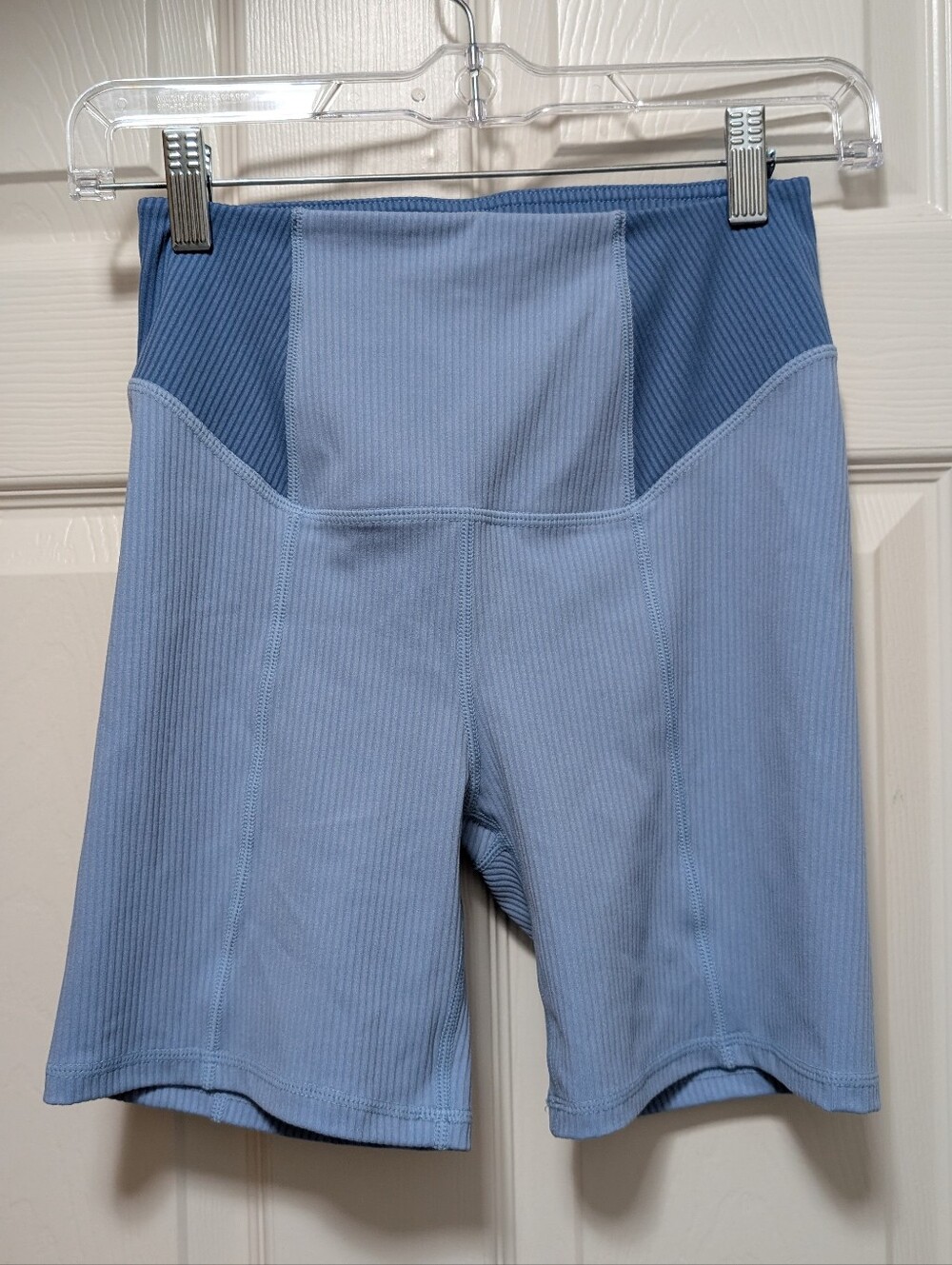 NWT For Love & Lemons Blue Two Tone Dani Ribbed High Waist Bike Shorts Size S